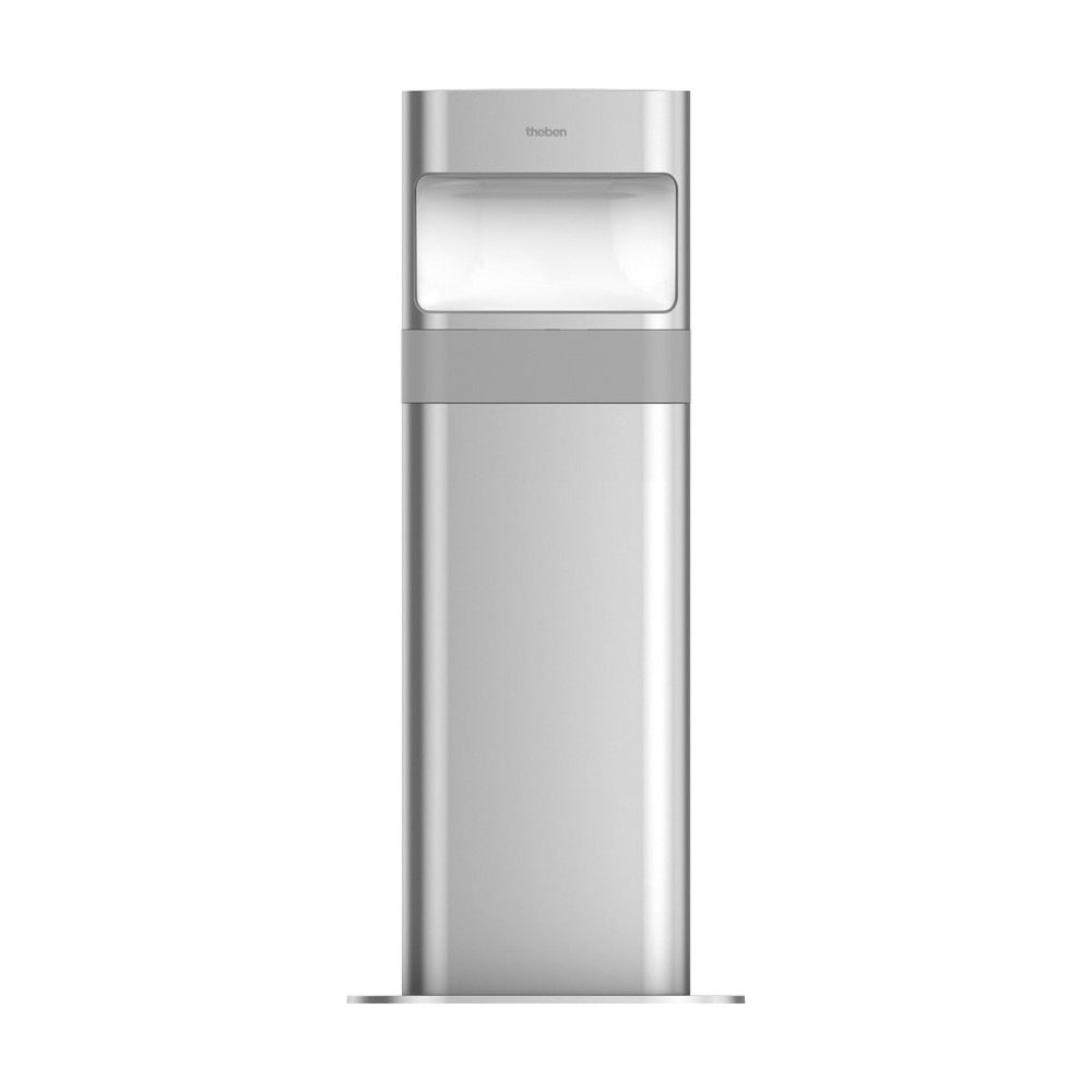 Moderne silberne LED-Wegeleuchte mit rechteckigem Design auf hellem Hintergrund.
