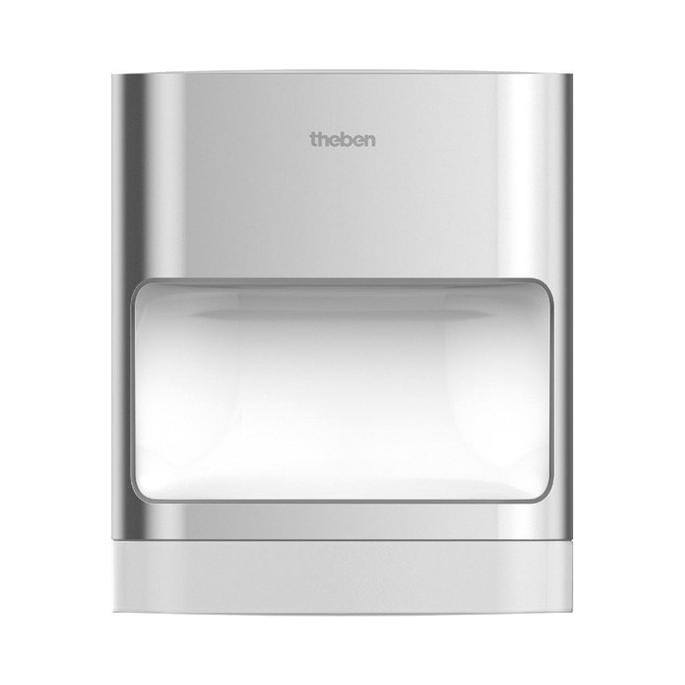 Schmale silberne LED-Wandleuchte in modernem Design auf hellem Hintergrund.