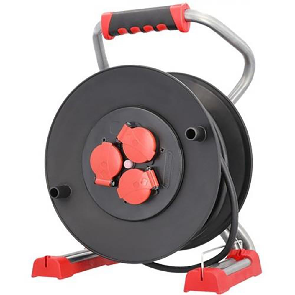 Bachmann Kabeltrommel 399.191 wetterfeste Outdoor-Kabeltrommel mit Schutzkontakt-Steckdosen für flexible und sichere Stromversorgung von Gartenbeleuchtung und Elektrogeräten im Außenbereich