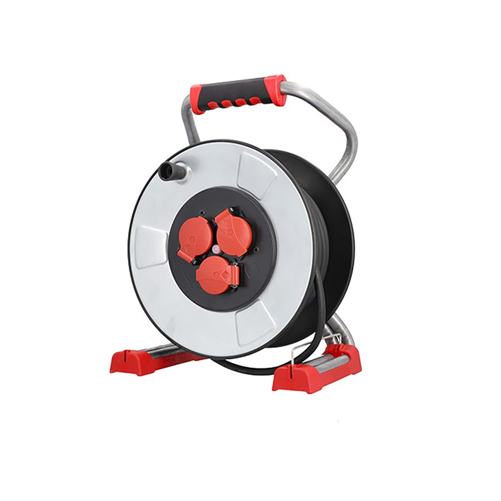 Bachmann Kabeltrommel 399.194 wetterfeste Outdoor-Kabeltrommel mit Schutzkontakt-Steckdosen für flexible und sichere Stromversorgung von Gartenbeleuchtung und Elektrogeräten im Außenbereich