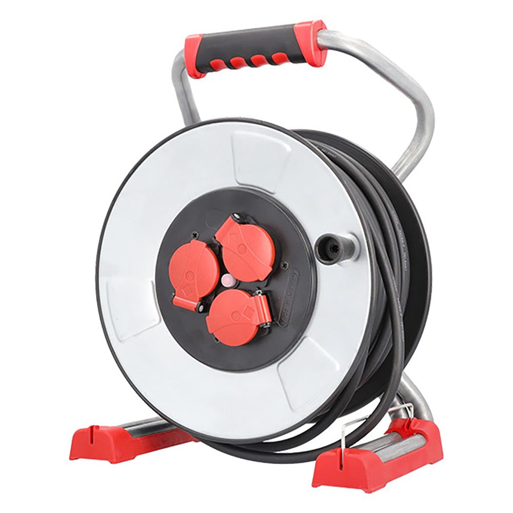 Bachmann Kabeltrommel 399.195 wetterfeste Outdoor-Kabeltrommel mit Schutzkontakt-Steckdosen für flexible und sichere Stromversorgung von Gartenbeleuchtung und Elektrogeräten im Außenbereich