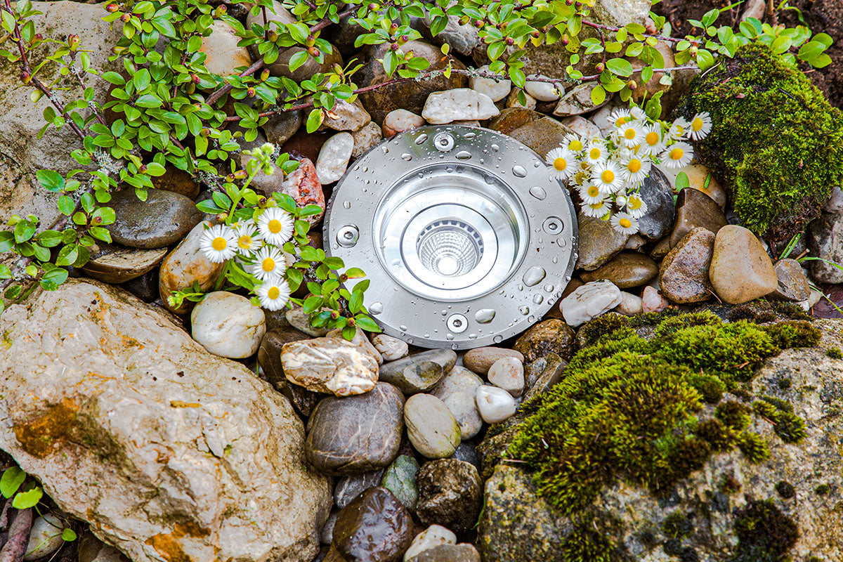 EVN Bodeneinbauleuchte rund aus Edelstahl, schwenkbar 30°, GU10 Fassung, 150mm Durchmesser, IP67 wasserdicht, befahrbar bis 3500kg für Außenbereich