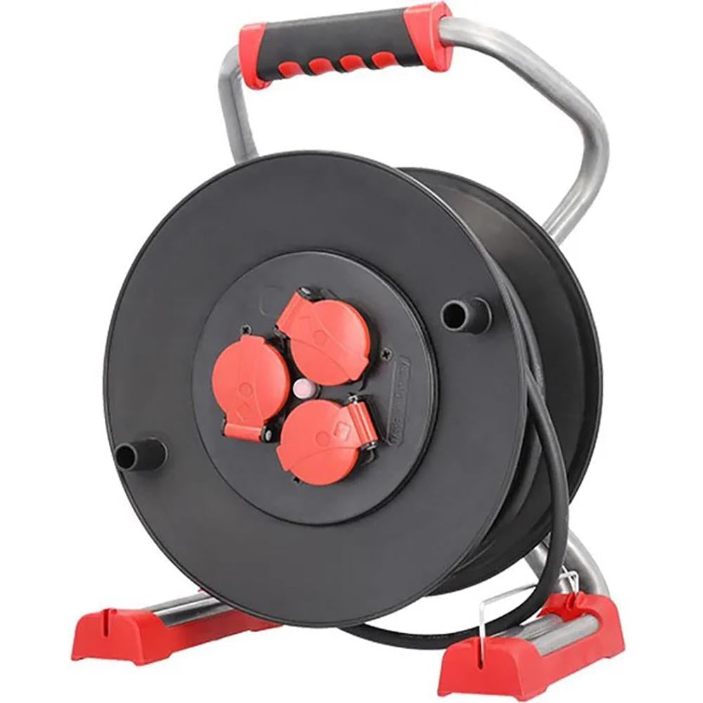 Profi-Kabeltrommel 399.190 wetterfeste Outdoor-Kabeltrommel mit Schutzkontakt-Steckdosen für flexible und sichere Stromversorgung von Gartenbeleuchtung und Elektrogeräten im Außenbereich