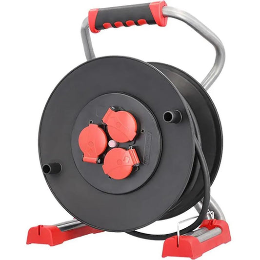 Profi-Kabeltrommel 399.190 wetterfeste Outdoor-Kabeltrommel mit Schutzkontakt-Steckdosen für flexible und sichere Stromversorgung von Gartenbeleuchtung und Elektrogeräten im Außenbereich