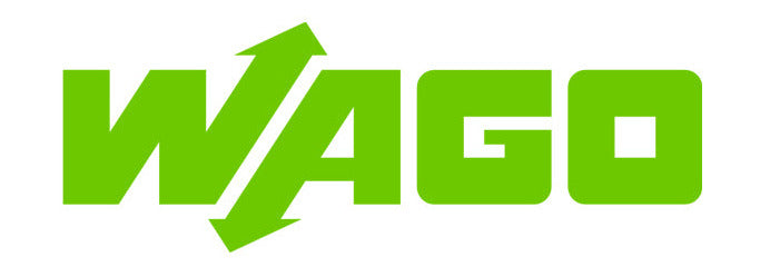 Grünes WAGO-Logo mit markantem Schriftzug und zwei diagonalen Pfeilen auf weißem Hintergrund.