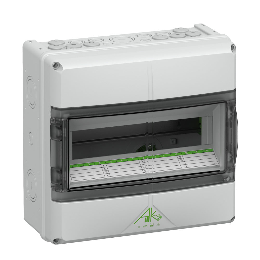 Spelsberg Kleinverteiler AK 14 in grau, 1-reihig mit 14 Teilungseinheiten, IP65 wetterfest, UV-beständig, VDE-geprüft, 315x300x155mm mit Belüftungselementen für Außenbereich